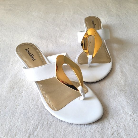 LUCA FERRI White Sandals with Gold Accent Size 7 - Picture 1 of 8